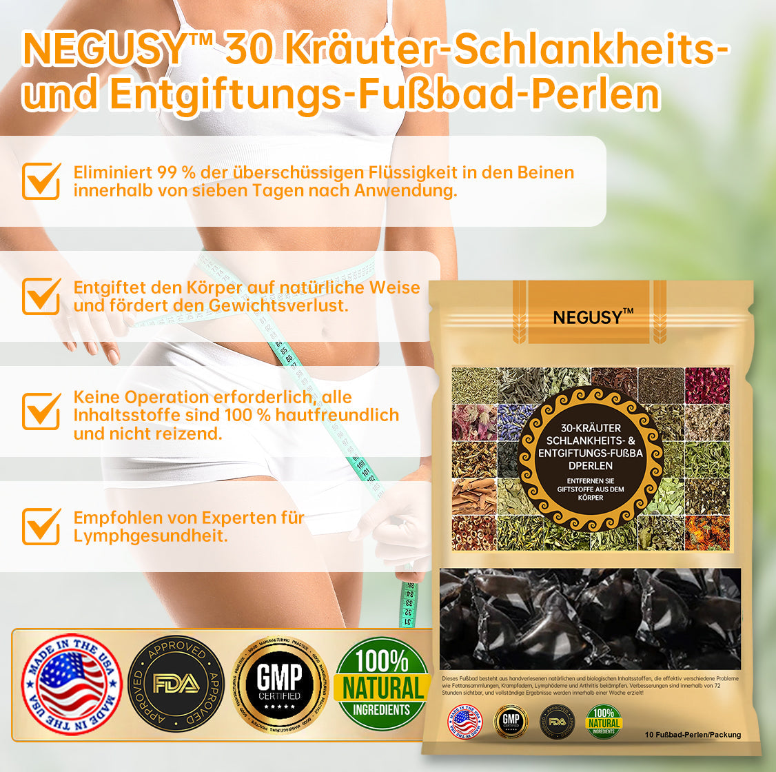 NEGUSY™ 30-Kräuter Schlankheits- und Entgiftungsfußbadperlen - 🦵👩⚕️ (LANA-Zertifizierung, Lymphatische Vereinigung von Amerika)